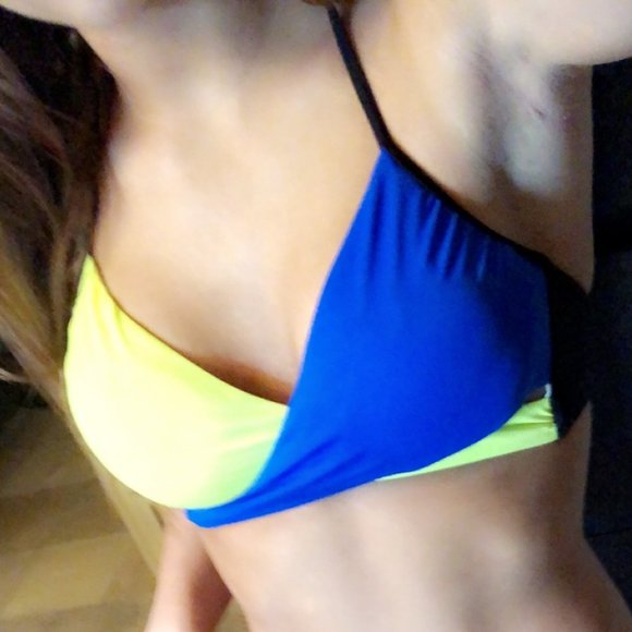VS PINK NEON BLUE & YELLOW WRAP / CRISS-CROSS BIKINI TOP - Picture 2 of 4